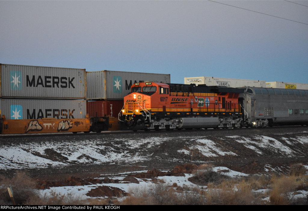 BNSF 6017 a ES44AC 25th Anniversary Locomotive Leads The Special BNSF Super Bowl Special VIP Train returning The Cars to BNSF Topeka, Kansas